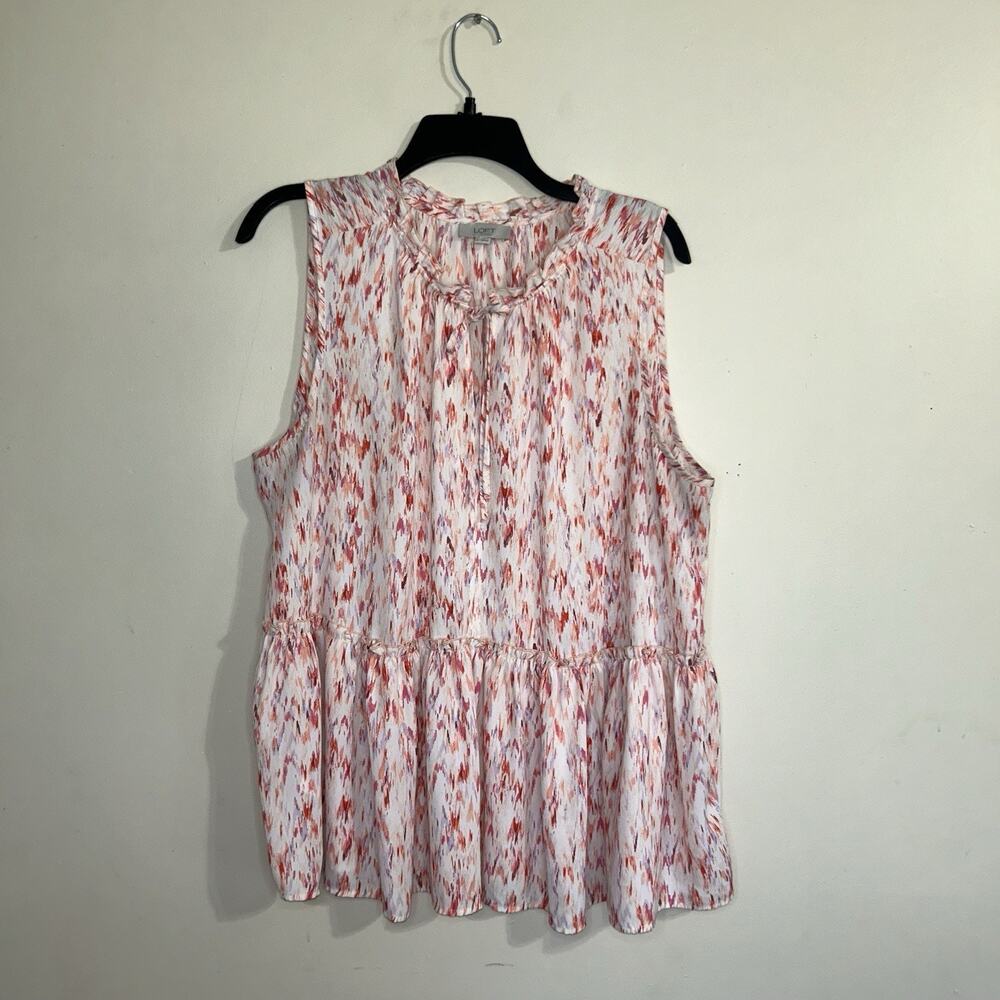 Loft Outlet Women Sheer Abstract Red Orange White Sleeveless Top Size XL
